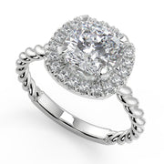 Alexus Halo Rope Twist Cushion Cut Diamond Engagement Ring - Nivetta